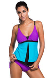 Maillot de bain Tankini Skort Bottom bleu color block