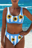 Athletic Striped High Waisted Bathing Suits For Women