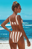 Athletic Striped High Waisted Bathing Suits For Women