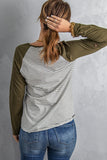 Womens Raglan Sleeve Striped Top with Pocket