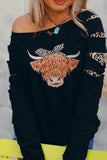 Black Sweatshirts for Women Crewneck Tops Long Sleeve Print Pullover Tops