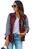 Plaid Splicing Hit Color Pockets Turndown Collar Long Sleeve Shirt