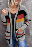 Womens Cardigan Color Block Striped Pocket Knit Sweaters Coat Outwear