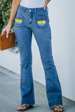 Womens Vintage Casual Pocket Flared Jeans