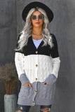 Womens Long Sleeve Cable Knit Long Cardigan Button Pocket Loose Outerwea