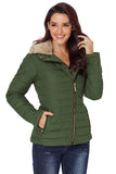 LC85117-9XXL, LC85117-9XL, LC85117-9L, LC85117-9M, LC85117-9S, Broute Green Winter Coats for Women Camel Faux Fur Collar Trim Black Quilted Jacket Outerwear