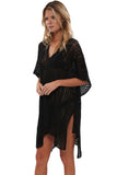 Women's Crochet Cover Up Half Sleeves Lace Knitted Tassel Tie Kimono Beachwear