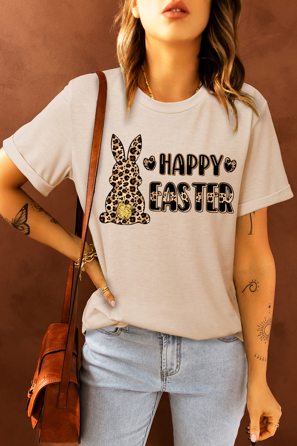 Bunny Easter Leopard Print Short Sleeve T-Shirt Top
