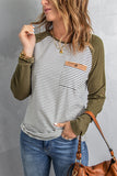 Womens Raglan Sleeve Striped Top with Pocket