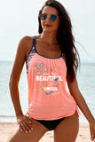 Maillot de bain tankini uni froncé sur les côtés à dos nageur
