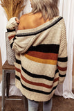 Womens Cardigan Color Block Striped Pocket Knit Sweaters Coat Outwear