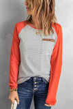 Womens Raglan Sleeve Striped Top with Pocket