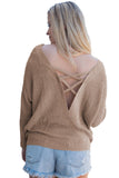 Women's Crew Neck Backless Knitted Pullover Cross Back Sweater