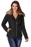 LC85117-2XXL, LC85117-2XL, LC85117-2L, LC85117-2M, LC85117-2S, Winter Coats for Women Camel Faux Fur Collar Trim Black Quilted Jacket Outerwear