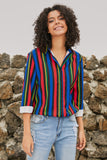Womens Multicolor Striped Long Sleeve Shirt