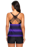 Womens 2 Piece Bathing Suit Criss Cross Back Color Block Print Tankini Swimsuit
