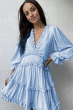 Womens Puff Sleeve Swiss Dot Dress Ruffle Backless Loose Summer Flowy Mini Dress