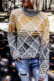 Women's Long Sleeve Pullover Top Geometric Mock Neck Sweater