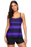 Womens 2 Piece Bathing Suit Criss Cross Back Color Block Print Tankini Swimsuit