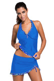 Womens Plus Size Swimsuit Halter Tankini Top and Skort Bottom Set Bathing Suits