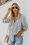 Striped Long Sleeve Top Button Down Shirt For Women