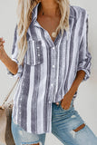 Striped Long Sleeve Top Button Down Shirt For Women