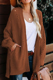 Women's Long Sleeve Sweater Cable Knit Oversized Cardigan with Slits
