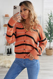 V Neck Striped Knitted Pullover Colorblock Button Cardigan