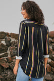 Chemise à manches longues rayée multicolore pour femme