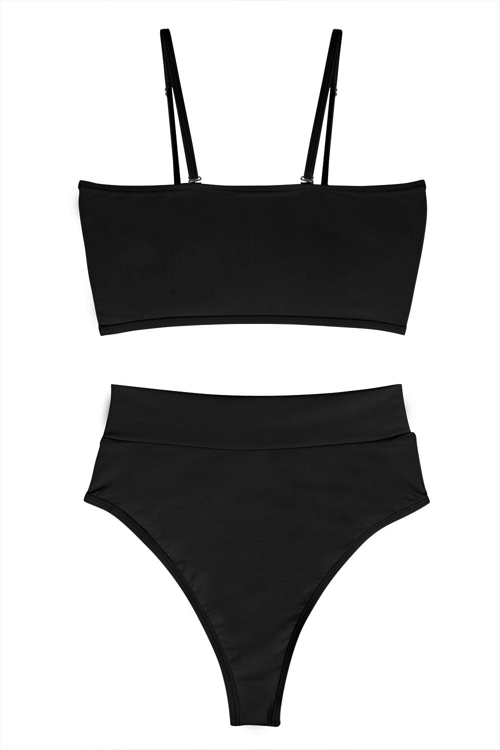 Ensemble de bas de bikini taille haute bandeau sexy maillots de bain deux pièces noir
