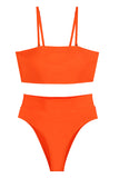 Ensemble de bikini haut bandeau uni sexy pour femmes et bas taille haute orange