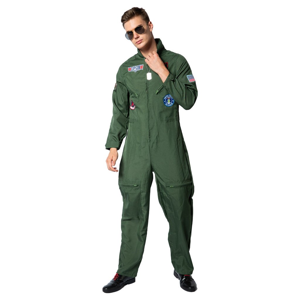 Top Gun Flight Suit Costume Air Force Fighter Pilot Jumpsuit for Men