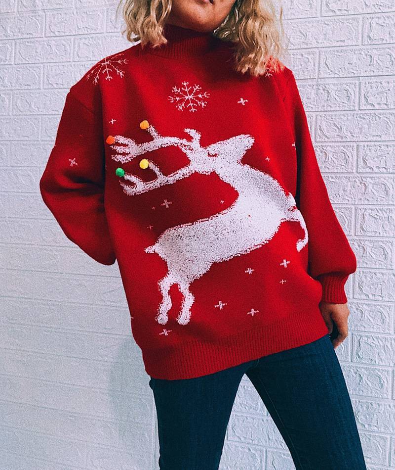 Ugly Christmas Sweater Holiday Renne Snowflake Jumper pour femme