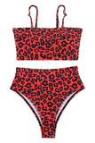 Women's 2 Pieces Bandeau Bikini Swimsuits Leopard Print High Cut Bathing Suit