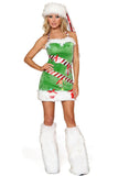 Sexy Green off shoulder Womens Christmas Tree Costume Fur Party Dress