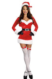 Women Red Long Sleeves Wraped V Neck Santa Costume