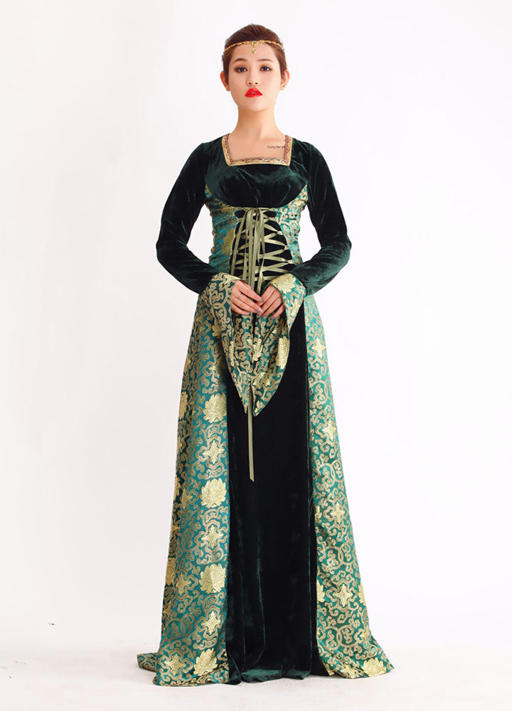 Royal Long Sleeve Lace-up Floral Print Evil Queen Costume