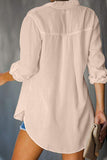 Collared Long Sleeve Butterfly Print Button Front Blouse Pink