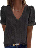 Swiss Dot V Neck T Shirt With Lace Trim