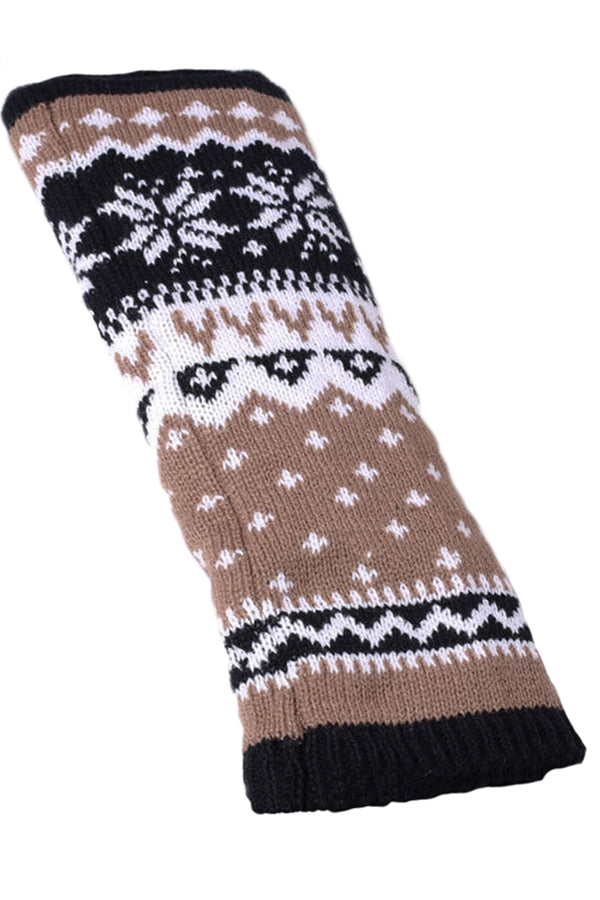 Khaki Cute Ladies Warm Snowflake Christmas Knitted Leg Warmers