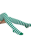 Womens Striped Color Block Christmas Stockings Green