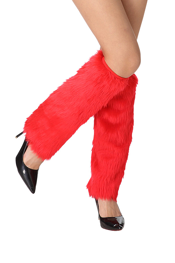 Adult Faux Fur Boot Covers Christmas Leg Warmers Red