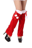Lace Up Pom Pom Christmas Leg Warmers Red