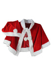 Cute Pom Pom Velvet Christmas Hat&Cape Red