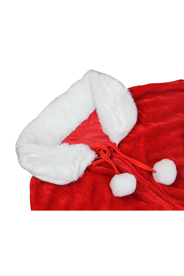 Joli chapeau de Noël en velours à pompons et cape rouge