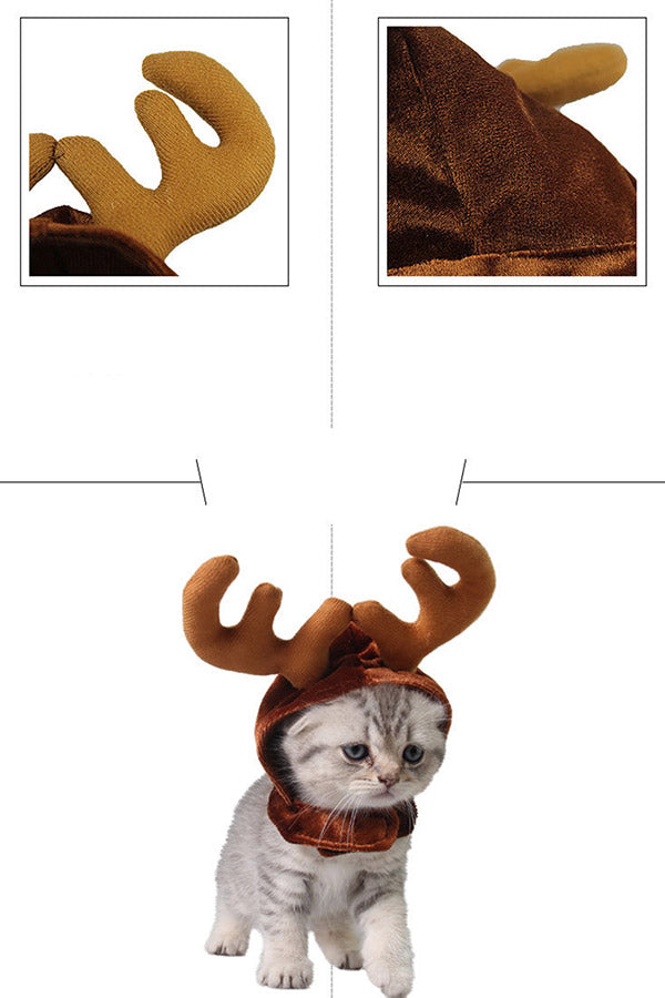 Xmas Reindeer Costume Hat For Kitten Puppy