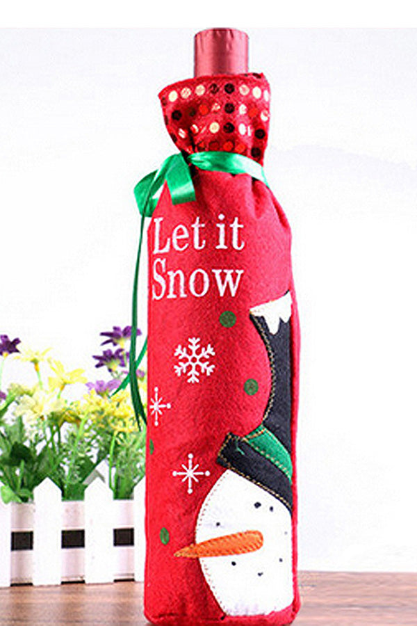 Snowman Drawstring Bottle Bags For Christmas Decor