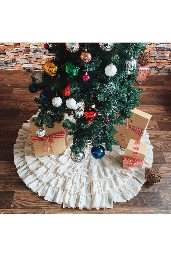 50 Inches Ruffle Hem Christmas Tree Skirt White