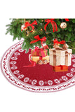 Reindeer Snowflake Knitted Xmas Tree Skirt Red