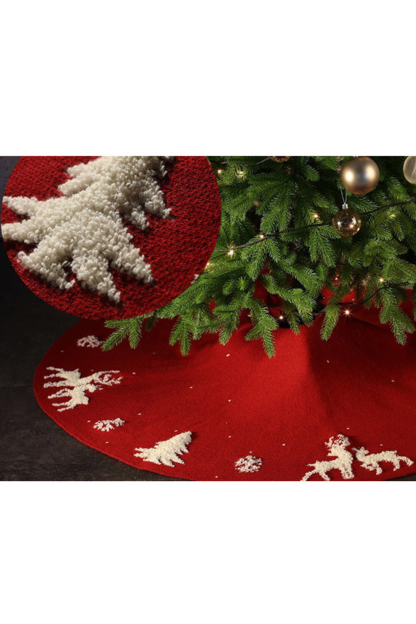 Décoration de festival jupe de sapin de Noël tricotée rouge foncé